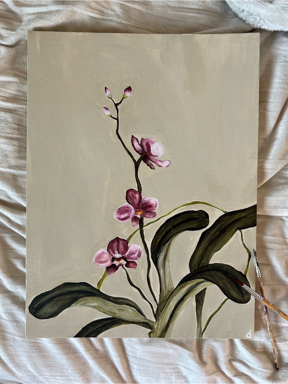 Pink Orchid Canvas Painting - Botanical Wall Art